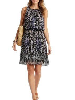 Tibi New York Women's Black Multi Color Animal Print 100% Silk Dress Size 2